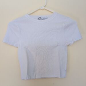 Zara Womens Short Sleeve White Baby Tee